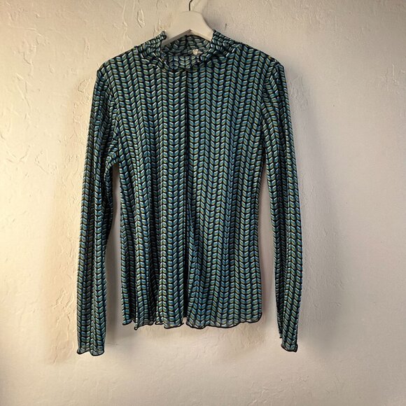 Daily Practice Anthropologie Womens Blue Yellow Chevron Long Sleeve Top Medium - Picture 1 of 8